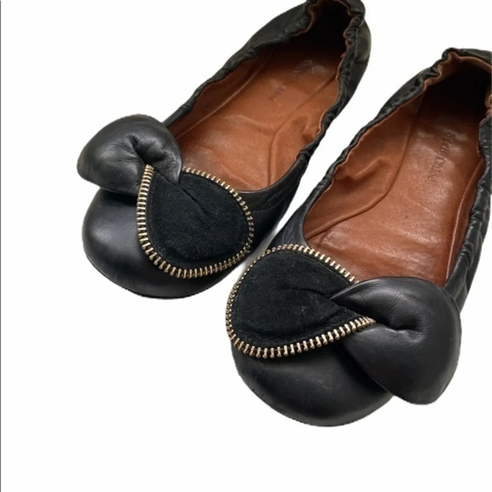 See By Chloe Clara Zipper Bow Black‎ Leather Ballet Flats